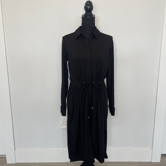 Calvin Klein Black Long Sleeve Collared Button Up Dress - Picture 1 of 7